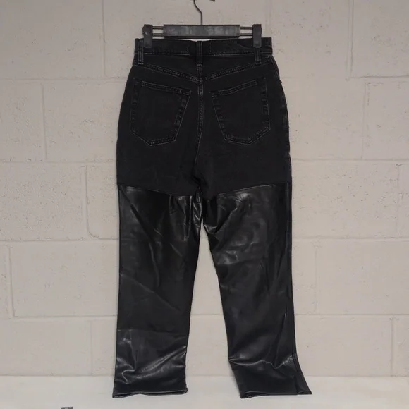 Abercrombie & Fitch 90s Straight Ultra High-Rise Denim/Faux Leather Jeans 26/2S - Picture 7 of 9